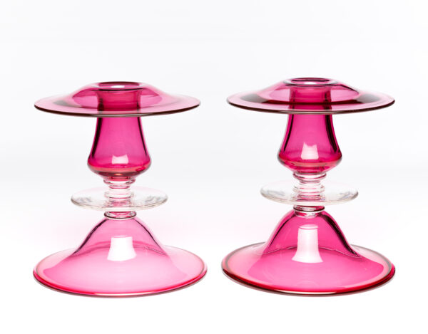 Two candlesticks shape # 6449, in gold ruby with clear wafer