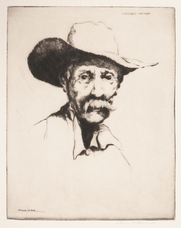 A portriat of Alejandro Trujillo wearing a hat. He has a mustache and a slight smile.