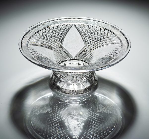 A clear, cut and engraved center bowl