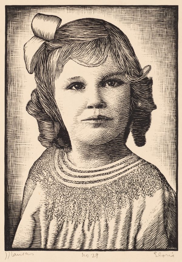 Portrait of a young girl with a bow in her hair