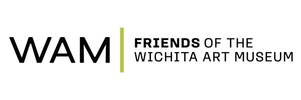 logo with WAM in all capital letters on the left, a dark lime green vertical bar followed by text reading Friends of the Wichita Art Museum on two lines
