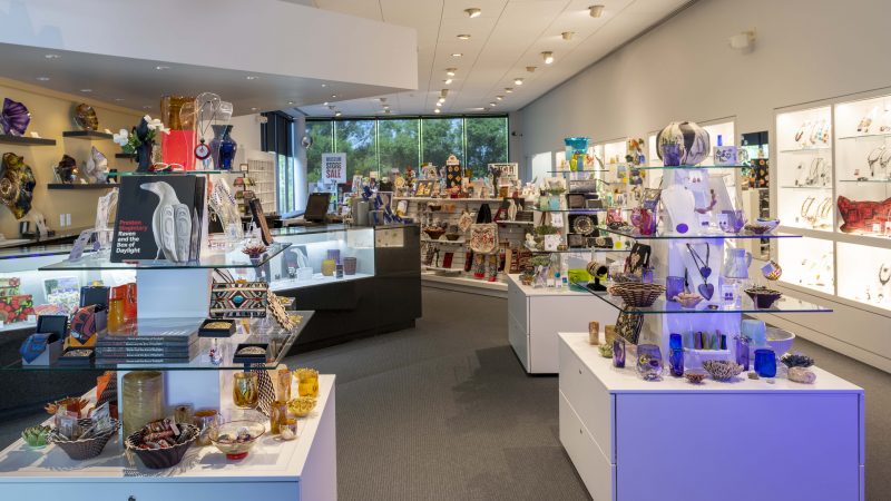 Interior view of the Museum Store showing product displays and items for sale