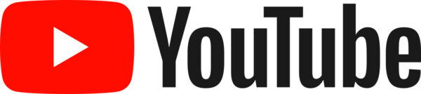 YouTube logo with red square on left with a white triangle in the center and the words YouTube in black sans serif font on the right
