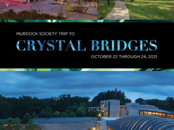 Photos of Bentonville, Arkansas on the cover of the Murdock Society Fall Trip Brochure