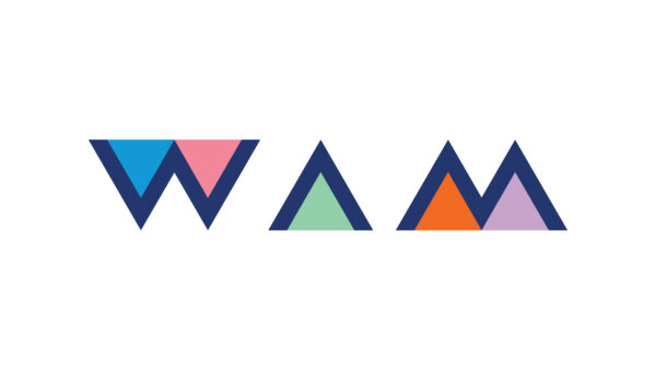 WAM Gala Graphic with white background and WAM spelled out in multi-color triangles