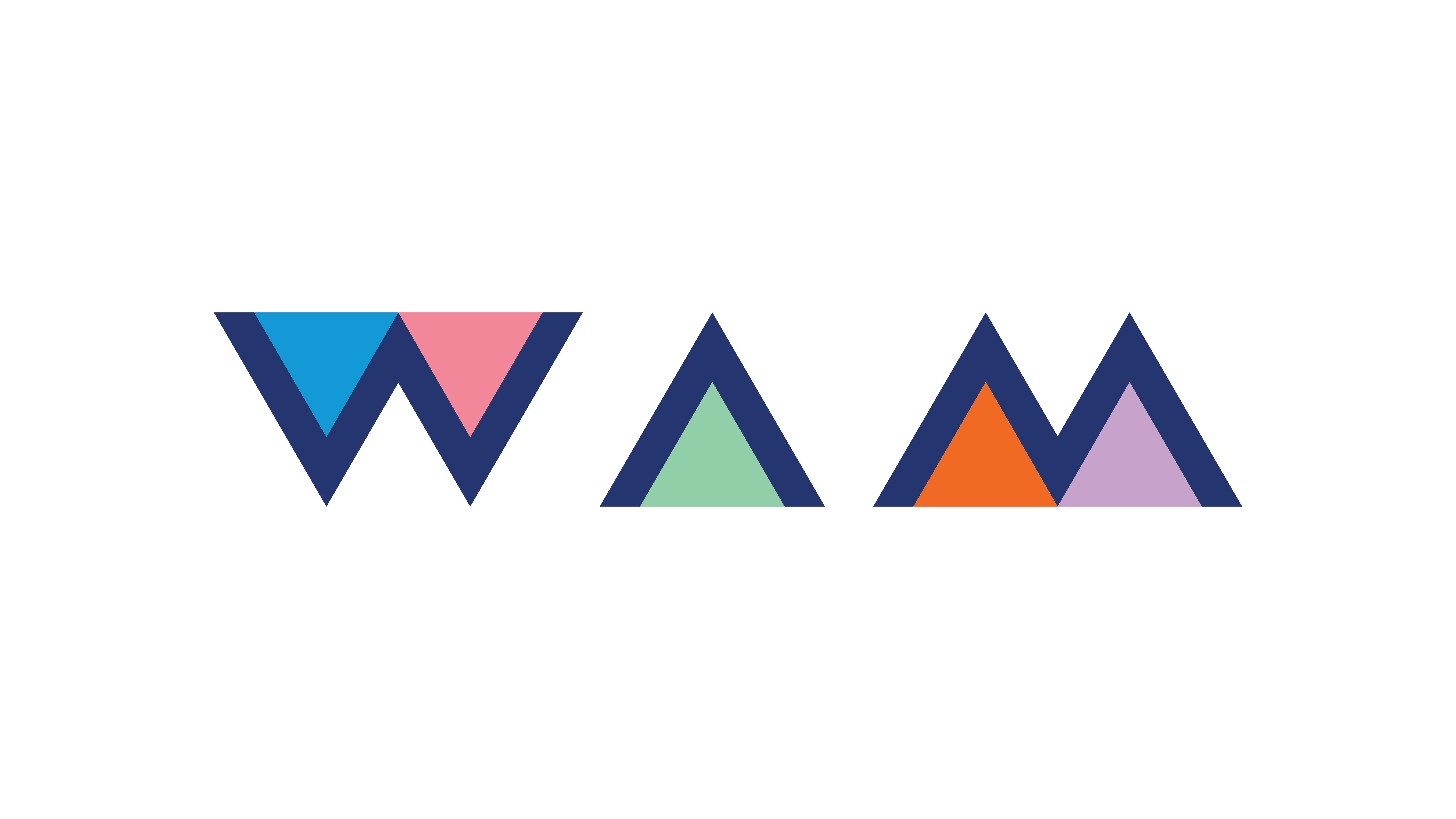 WAM Gala Graphic with white background and WAM spelled out in multi-color triangles